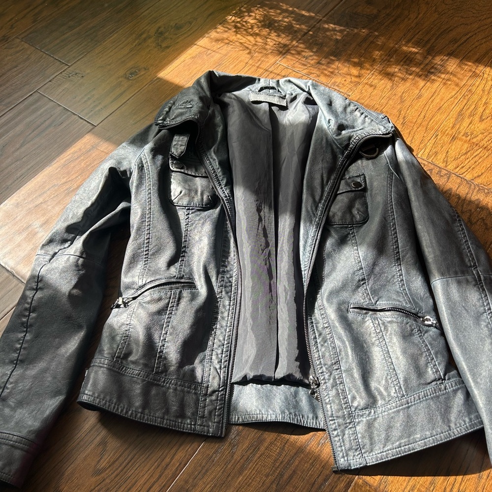 Blue/Grey Faux Leather Jacket